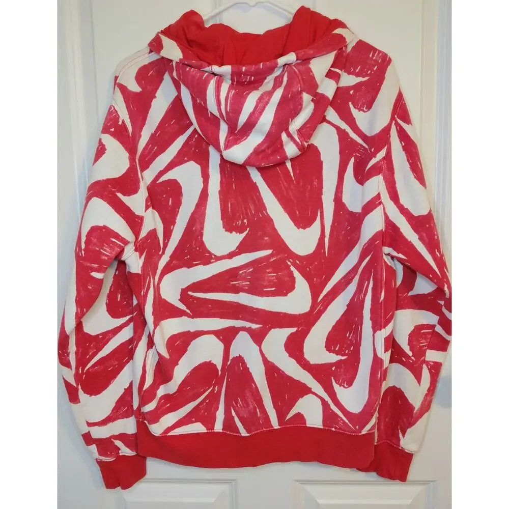 Nike Sportswear Club Fleece All Over Print Swoosh Hoodie Red/White Sm Scribble
